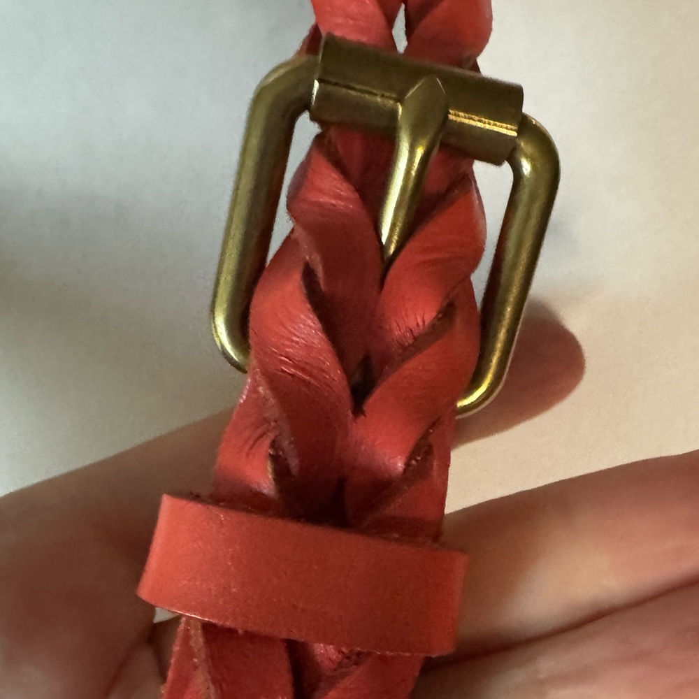 J.Crew Two Braided Leather Belts | Orange & Yellow Woven Brasstone Buckle S/M - Picture 4 of 7
